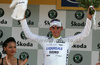 Roman Kreuziger of Czech republic (Liquigas) in white jersey as the best young rider in general classification at the flower ceremony of the second stage of Tour de France from Monaco to Brignoles (187 km).  The second stage was held on Sunday, 5th of July. 
