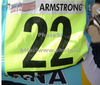 Start number of Lance Armstrong of USA (Astana) before the start of second stage of Tour de France from Monaco to Brignoles (187 km).  The second stage was held on Sunday, 5th of July.  <br> 
