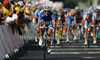 Romain Feillu of France (Agritubel) finishing the third stage of Tour de France from Marseille to Le Grande Motte (196,5 km).  The third stage was held on Monday, 6th of July.  <br> 
