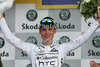 Tony Martin of Germany (Team Columbia High Road) in white jersey as the best young rider in general classification at the flower ceremony of the third stage of Tour de France from Marseille to Le Grande Motte (196,5 km).  The third stage was held on Monday, 6th of July.  <br> 
