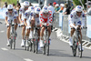 Team Francaise des Jeux riding at the team time trial of the fourth stage of Tour de France from Montpellier to Montpellier (39 km).  The fourth stage was held on Tuesday, 7th of July.  <br> 
