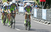 Team Liquigas riding at the team time trial of the fourth stage of Tour de France from Montpellier to Montpellier (39 km).  The fourth stage was held on Tuesday, 7th of July.  <br> 
