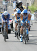 Team Garmin Slipstream riding at the team time trial of the fourth stage of Tour de France from Montpellier to Montpellier (39 km).  The fourth stage was held on Tuesday, 7th of July.  <br> 
