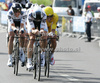 Team Saxo Bank with Fabian Cancellara of Switzerland (Team Saxo Bank) riding at the team time trial of the fourth stage of Tour de France from Montpellier to Montpellier (39 km).  The fourth stage was held on Tuesday, 7th of July.  <br> 
