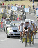 Team Columbia HTC riding at the team time trial of the fourth stage of Tour de France from Montpellier to Montpellier (39 km).  The fourth stage was held on Tuesday, 7th of July.  <br> 
