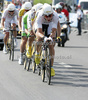 Team Columbia HTC riding at the team time trial of the fourth stage of Tour de France from Montpellier to Montpellier (39 km).  The fourth stage was held on Tuesday, 7th of July.  <br> 
