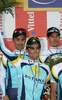Alberto Contador Velasco of Spain (Astana) at the flower ceremony of the team time trial of the fourth stage of Tour de France from Montpellier to Montpellier (39 km).  The fourth stage was held on Tuesday, 7th of July.  <br> 
