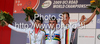Winner Jack Bobridge of Australia (M), second placed Nelson Oliveira of Portugal (L) and third placed Patrick Gretsch of Germany (R) celebrate their medals won in men U23 UCI Road cycling World Championships time trial race in Mendrisio, Switzerland. 33.2km long men U23 time trial race was held in Mendrisio, Switzerland, on 23rd of September 2009.

