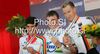 Winner Jack Bobridge of Australia (M), second placed Nelson Oliveira of Portugal (L) and third placed Patrick Gretsch of Germany (R) celebrate their medals won in men U23 UCI Road cycling World Championships time trial race in Mendrisio, Switzerland. 33.2km long men U23 time trial race was held in Mendrisio, Switzerland, on 23rd of September 2009.
