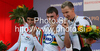 Winner Jack Bobridge of Australia (M), second placed Nelson Oliveira of Portugal (L) and third placed Patrick Gretsch of Germany (R) celebrate their medals won in men U23 UCI Road cycling World Championships time trial race in Mendrisio, Switzerland. 33.2km long men U23 time trial race was held in Mendrisio, Switzerland, on 23rd of September 2009.
