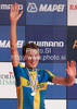 Second placed Gustav Larsson of Sweden celebrates his medal won in Men Elite UCI Road cycling World Championships time trial race in Mendrisio, Switzerland. 49.8km long Men Elite time trial race was held in Mendrisio, Switzerland, on 24th of September 2009.
