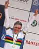 Winner Tatiana Guderzo of Italy celebrating her medal won in Women Elite UCI Road cycling World Championships road race in Mendrisio, Switzerland. 124.2km long Women Elite road race was held in Mendrisio, Switzerland, on 26th of September 2009.
