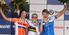 Winner Tatiana Guderzo of Italy (M), second placed Marianne Vos of Netherlands (L) and third placed Noemi Cantele of Italy (R) celebrating their medals won in Women Elite UCI Road cycling World Championships road race in Mendrisio, Switzerland. 124.2km long Women Elite road race was held in Mendrisio, Switzerland, on 26th of September 2009.
