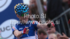 Winner Romain Sicard of France celebrating his victory when crossing finish line of Men U23 UCI Road cycling World Championships road race in Mendrisio, Switzerland. 179.4km long Men U23 road race was held in Mendrisio, Switzerland, on 26th of September 2009.
