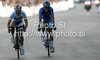 Second placed Betancur Gomez Carlos Alberto of Colombia (L) outsprints third placed Egor Silin of Russia (R) on finish line of Men U23 UCI Road cycling World Championships road race in Mendrisio, Switzerland. 179.4km long Men U23 road race was held in Mendrisio, Switzerland, on 26th of September 2009.
