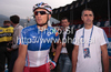 Dimitri Champion of France (L) and France team director Laurent Jalaber (R) before start of Men Elite UCI Road cycling World Championships road race in Mendrisio, Switzerland. 262.2km long Men Elite road race was held in Mendrisio, Switzerland, on 27th of September 2009.

