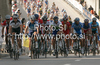 Cyclists entering lap two during Men Elite UCI Road cycling World Championships road race in Mendrisio, Switzerland. 262.2km long Men Elite road race was held in Mendrisio, Switzerland, on 27th of September 2009.

