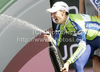 Winner of the stage Vincenzo Nibali of Italy (Liquigas Doimo) celebrating with champagne at flower ceremony of the 14th stage of Giro d Italia from Ferrara to Asolo. The stage was 205 km long. The 14th stage of Giro d Italia 2010 from Ferrara to Asolo was held on Saturday, 22nd of May 2010 in Italy.
