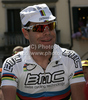 World champion Cadel Evans of Australia (BMC Racing Team) before the start of the 15th stage of Giro d Italia from Mestre to Monte Zoncolan. The stage was 222 km long. The 15th stage of Giro d Italia 2010 from Mestre to Monte Zoncolan was held on Sunday, 23rd of May 2010 in Italy.

