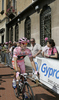 David Arroyo Duran of Spain (Caisse Depargne) in pink jersey before the start of the 15th stage of Giro d Italia from Mestre to Monte Zoncolan. The stage was 222 km long. The 15th stage of Giro d Italia 2010 from Mestre to Monte Zoncolan was held on Sunday, 23rd of May 2010 in Italy.
