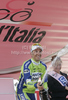 Winner of the stage Ivan Basso of Italy (Liquigas Doimo) at the flower ceremony of the 15th stage of Giro d Italia from Mestre to Monte Zoncolan. The stage was 222 km long. The 15th stage of Giro d Italia 2010 from Mestre to Monte Zoncolan was held on Sunday, 23rd of May 2010 in Italy.
