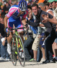 Damiano Cunego of Italy (Lampre Farnese Vini) riding the indivudal time trial of the 16th stage of Giro dItalia from St. Vigil (San Vigilio di Marebbe) to Kronplatz (Plan de Corones). The individual time trial was 12,9 km long. The 16th stage of Giro dItalia 2010 from St. Vigil (San Vigilio di Marebbe) to Kronplatz (Plan de Corones) was held on Tuesday, 25th of May 2010 in Italy.
