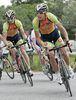 Right: Vladimir Kerkez of Slovenia (Sava Kranj) and Gasper Svab of Slovenia (Sava Kranj) riding at the race for 43. Grand prix Kranj - Memorial of Filip Majcen. The race was 177,3 km long and it was held on 29th of May, 2010 in Kranj, Slovenija.
