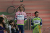 Winner of the Giro di Italia 2010 Ivan Basso of Italy (Liquigas Doimo) and third placed Vincenzo Nibali of Italy (Liquigas Doimo) at the flower ceremony of the individual time trial of the final 21st stage of Giro dItalia at Verona. The individual time trial was 15 km long. The final 21st stage of Giro dItalia 2010 at Verona was held on Sunday, 30th of May 2010 in Italy.
