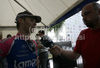 Winner Grega Bole of Lampre-NGC being interviewed after first stage of Tour de Slovenie 2010. First stage of 17th Tour de Slovenie 2010 in length of 173km was leading cyclists from Koper, Slovenia, to Medvode, Slovenia. First stage was held on Thursday, 17th of June 2010.

