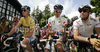 Grega Bole of Lampre-NGC (L), Stephane Rossetto of Vacansoleil Pro Cycling Team (M) and Blaz Furdi of Sava (R) before start of third stage of Tour de Slovenie 2010. Third stage of 17th Tour de Slovenie 2010 in length of 171km was leading cyclists from Bled, Slovenia, to Krvavec, Slovenia. Third stage was held on Saturday, 19th of June 2010.
