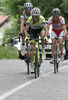 Gianluca Mirenda of ISD-Neri (M), Maarten Neyens of Topsport Vlaanderen (L), Reiner Honig of Acqua Sapone Dangelo Antenucci (R) during third stage of Tour de Slovenie 2010. Third stage of 17th Tour de Slovenie 2010 in length of 171km was leading cyclists from Bled, Slovenia, to Krvavec, Slovenia. Third stage was held on Saturday, 19th of June 2010.
