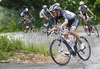 Chris Anker Sorensen of Team Saxo Bank leading chasing group in last kilometers of climb to Krvavec during third stage of Tour de Slovenie 2010. Third stage of 17th Tour de Slovenie 2010 in length of 171km was leading cyclists from Bled, Slovenia, to Krvavec, Slovenia. Third stage was held on Saturday, 19th of June 2010.
