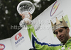 Winner Vincenzo Nibali of Liquigas-Doimo celebrating his victory in third stage of Tour de Slovenie 2010. Third stage of 17th Tour de Slovenie 2010 in length of 171km was leading cyclists from Bled, Slovenia, to Krvavec, Slovenia. Third stage was held on Saturday, 19th of June 2010.
