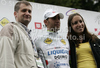 Winner Vincenzo Nibali of Liquigas-Doimo celebrating his victory in third stage of Tour de Slovenie 2010. Third stage of 17th Tour de Slovenie 2010 in length of 171km was leading cyclists from Bled, Slovenia, to Krvavec, Slovenia. Third stage was held on Saturday, 19th of June 2010.
