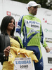 Winner Vincenzo Nibali of Liquigas-Doimo waiting to receive yellow jersey after third stage of Tour de Slovenie 2010. Third stage of 17th Tour de Slovenie 2010 in length of 171km was leading cyclists from Bled, Slovenia, to Krvavec, Slovenia. Third stage was held on Saturday, 19th of June 2010.
