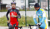 Janez Brajkovic of Radioshack (L) and Gorazd Stangelj of Astana watching fourth and last stage of Tour de Slovenie 2010. Fourth stage of 17th Tour de Slovenie 2010 in length of 157km was leading cyclists from Brezice, Slovenia, to Novo Mesto, Slovenia. Fourth stage was held on Sunday, 20th of June 2010.
