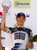 Second placed Jaroslaw Marycz of Team Saxo Bank celebrating his trophy after fourth and last stage of Tour de Slovenie 2010. Fourth stage of 17th Tour de Slovenie 2010 in length of 157km was leading cyclists from Brezice, Slovenia, to Novo Mesto, Slovenia. Fourth stage was held on Sunday, 20th of June 2010.
