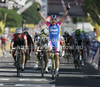 Alessandro Petacchi of Italy (Lampre - Farnese Vini) finishing the first stage of the 97th Tour de France from Rotterdam (Netherlands) to Bruxelles (Belgium). The stage was 223,5 km long. The first stage of 97th of Tour de France 2010 from Rotterdam to Bruxelles was held on Sunday, 4th of July 2010 in Netherlands and Belgium.
