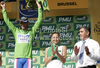 Alessandro Petacchi of Italy (Lampre - Farnese Vini) in the green jersey as the best rider in points classification and ex cyclist champion Eddy Merckx at the flower ceremony after the first stage of the 97th Tour de France from Rotterdam (Netherlands) to Bruxelles (Belgium). The stage was 223,5 km long. The first stage of 97th of Tour de France 2010 from Rotterdam to Bruxelles was held on Sunday, 4th of July 2010 in Netherlands and Belgium.
