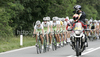 Team Perutnina Ptuj riding during the second stage of Tour de Slovenie 2011. The second stage from Koper to Nova Gorica was 189,6 km long and it was held on Friday, 17th of June, 2011 in Slovenia.
