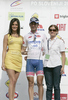Diego Ulissi of Italy (Team Lampre - ISD) in blue jersey as the best young rider in general classification at the flower ceremony of the second stage of Tour de Slovenie 2011. The second stage from Koper to Nova Gorica was 189,6 km long and it was held on Friday, 17th of June, 2011 in Slovenia.
