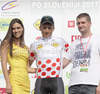 Andrej Rajsp of Slovenia (Team Radenska) in polka dot jersey as the best climber in the general classification at the flower ceremony of the second stage of Tour de Slovenie 2011. The second stage from Koper to Nova Gorica was 189,6 km long and it was held on Friday, 17th of June, 2011 in Slovenia.
