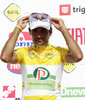 Robert Vrecer of Slovenia (Team Perutnina Ptuj) in yellow jersey as the best rider in the general classification at the flower ceremony of the second stage of Tour de Slovenie 2011. The second stage from Koper to Nova Gorica was 189,6 km long and it was held on Friday, 17th of June, 2011 in Slovenia.
