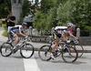 Laurent Didier of Luxembourg (Team Saxo Bank - Sungard) and Geert Steurs of Belgium (Team Topsport Vlaanderen-Mercator) riding during the third stage of Tour de Slovenie 2011. The third stage from Trzic to Golte was 170,6 km long and it was held on Saturday, 18th of June, 2011 in Slovenia.
