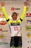 Winner Andrea Guardini of Italy (Team Farnese Vini-Neri Sottoli) at the flower ceremony of the fourth stage of Tour de Slovenie 2011. The fourth stage from Ptuj to Novo mesto was 181 km long and it was held on Sunday, 19th of June, 2011 in Slovenia.
