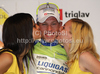 In the blue jersey as the best rider in points classification Kristjan Koren of Slovenia (Team Liquigas-Cannondale) at the flower ceremony of the fourth stage of Tour de Slovenie 2011. The fourth stage from Ptuj to Novo mesto was 181 km long and it was held on Sunday, 19th of June, 2011 in Slovenia.
