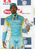 Winner Simone Ponzi of Italy (Astana Pro Team) at the flower ceremony of the first stage of Tour de Slovenie 2012. The first stage from Celje to Novo mesto was 152 km long and it was held on Thursday, 14th of June, 2012 in Slovenia.
