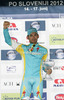 Winner Simone Ponzi of Italy (Astana Pro Team) at the flower ceremony of the first stage of Tour de Slovenie 2012. The first stage from Celje to Novo mesto was 152 km long and it was held on Thursday, 14th of June, 2012 in Slovenia.
