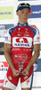 Second placed Marko Kump of Slovenia (Adria Mobil) at the flower ceremony of the first stage of Tour de Slovenie 2012. The first stage from Celje to Novo mesto was 152 km long and it was held on Thursday, 14th of June, 2012 in Slovenia.
