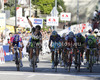 Winner Daryl Impey of South Africa (Orica Green Edge) in the middle, second placed Simone Ponzi of Italy (Astana Pro Team) right and third placed Diego Ulissi of Italy (Team Lampre ISD) riding during the second stage of Tour de Slovenie 2012. The second stage from Kocevje to Metlika was 177,4 km long and it was held on Friday, 15th of June, 2012 in Slovenia.
